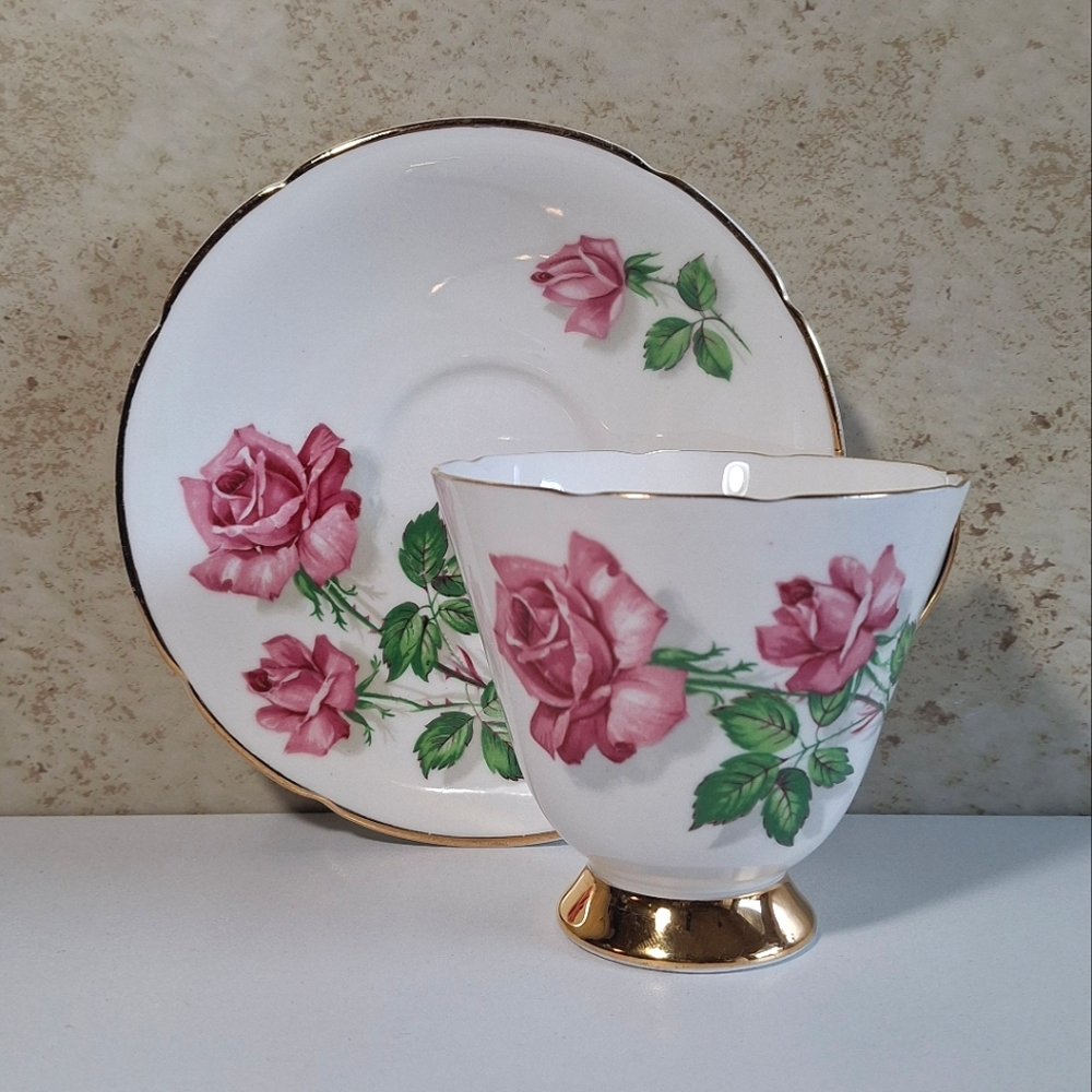 Vintage Old Royal Bone China Roses Teacup and Saucer England